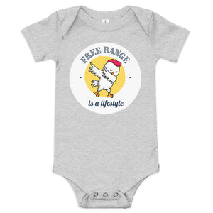 Free Range is a Lifestyle Baby short sleeve cotton one piece